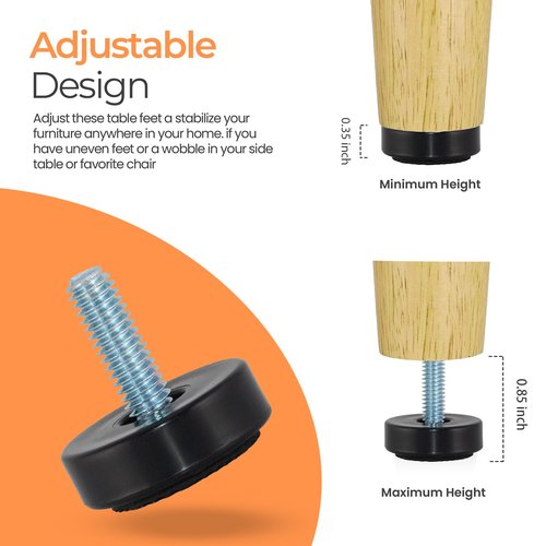 M6 Adjustable Furniture Leveler, 12 Pack Rubber Leveling Feet Screws in Threaded, Feet Levelers Screw On Furniture Glide Leveling for Table, Chair, Furniture Legs