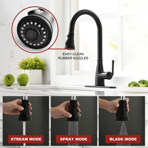Lavatrum Matte Black Kitchen Faucet Antique 17 inch with Pull Out Sprayer, Single Handle Pull Down Kitchen Faucet 3-Function Sprayer