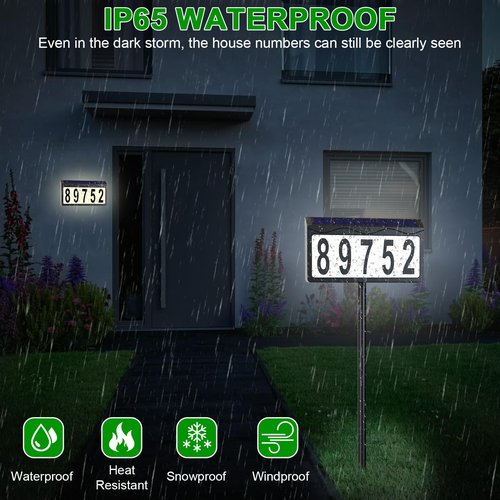 Solar House Numbers for Outside Light Up, Smart Auto ON/OFF Solar Address Sign, Cool/Warm White LED Illuminated Address Plaque for Yard, Home, Garden, Lawn and Street, IP65 Waterproof