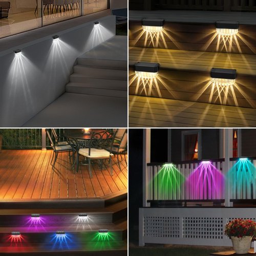 Solar Fence Lights Outdoor - 3 Lighting Modes Step Lights, Super Bright LED Waterproof Solar Deck Light for Outside Stair Fence Step Pool Backyard Decor