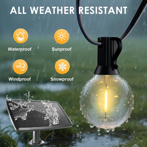 120FT Solar String Lights Outdoor Waterproof with Remote, G40 Solar Powered String Lights with 40+2 LED Shatterproof Bulbs, Dimmable Solar Patio Hanging Lights for Outside Backyard Party