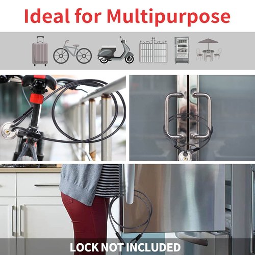 DELSWIN Security Steel Cable with Loops - 3/8 inch (10 mm) Thick (6' or 15') Heavy Duty Bike Lock Cable Vinyl Coated Braided Cables for U-Lock and Padlock