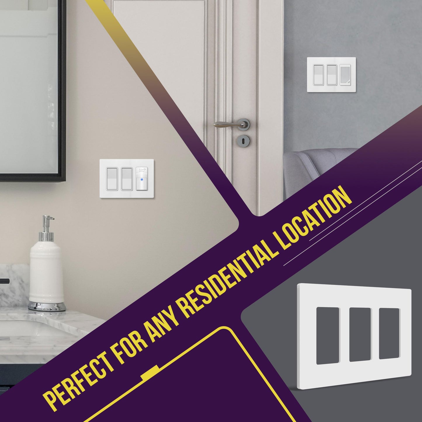 ENERLITES Screwless Decorator Wall Plate Child Safe Cover, Size 3-Gang 4.68" H x 6.53" L, Unbreakable Polycarbonate Thermoplastic, SI8833-W-5PCS, Glossy, White (5 Pack)