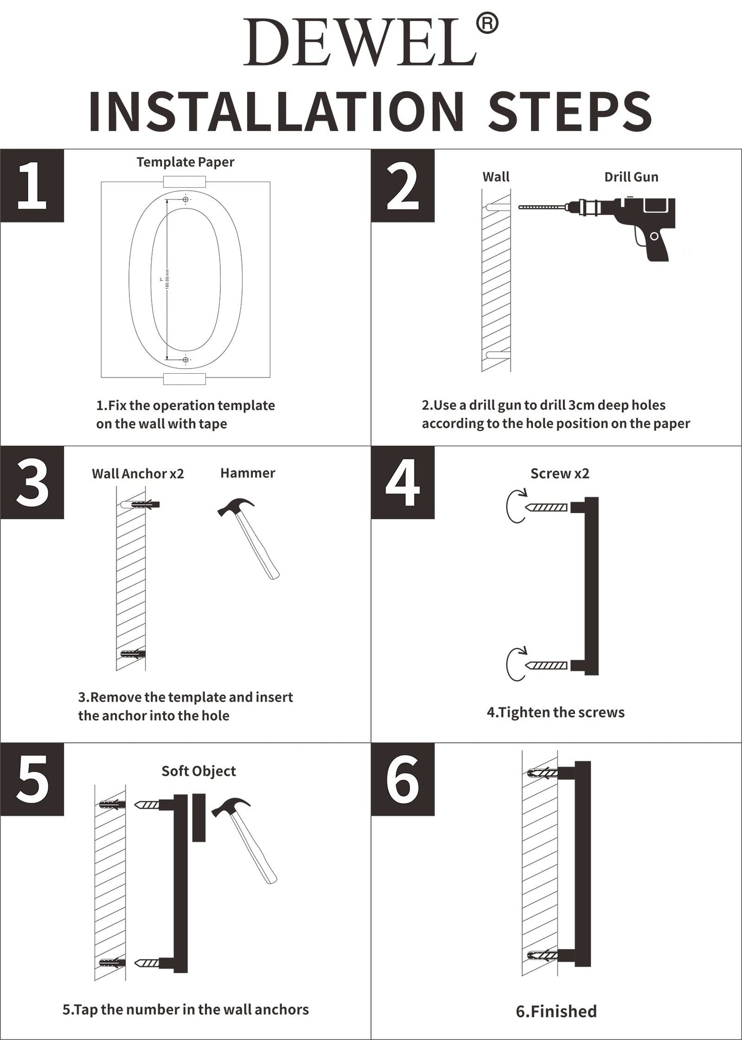 DEWEL 8 inch Floating Large House Numbers for Outside, Black Modern House Address Numbers Decor for 911 Visibility Signage with Nail Kits (House Number 1)