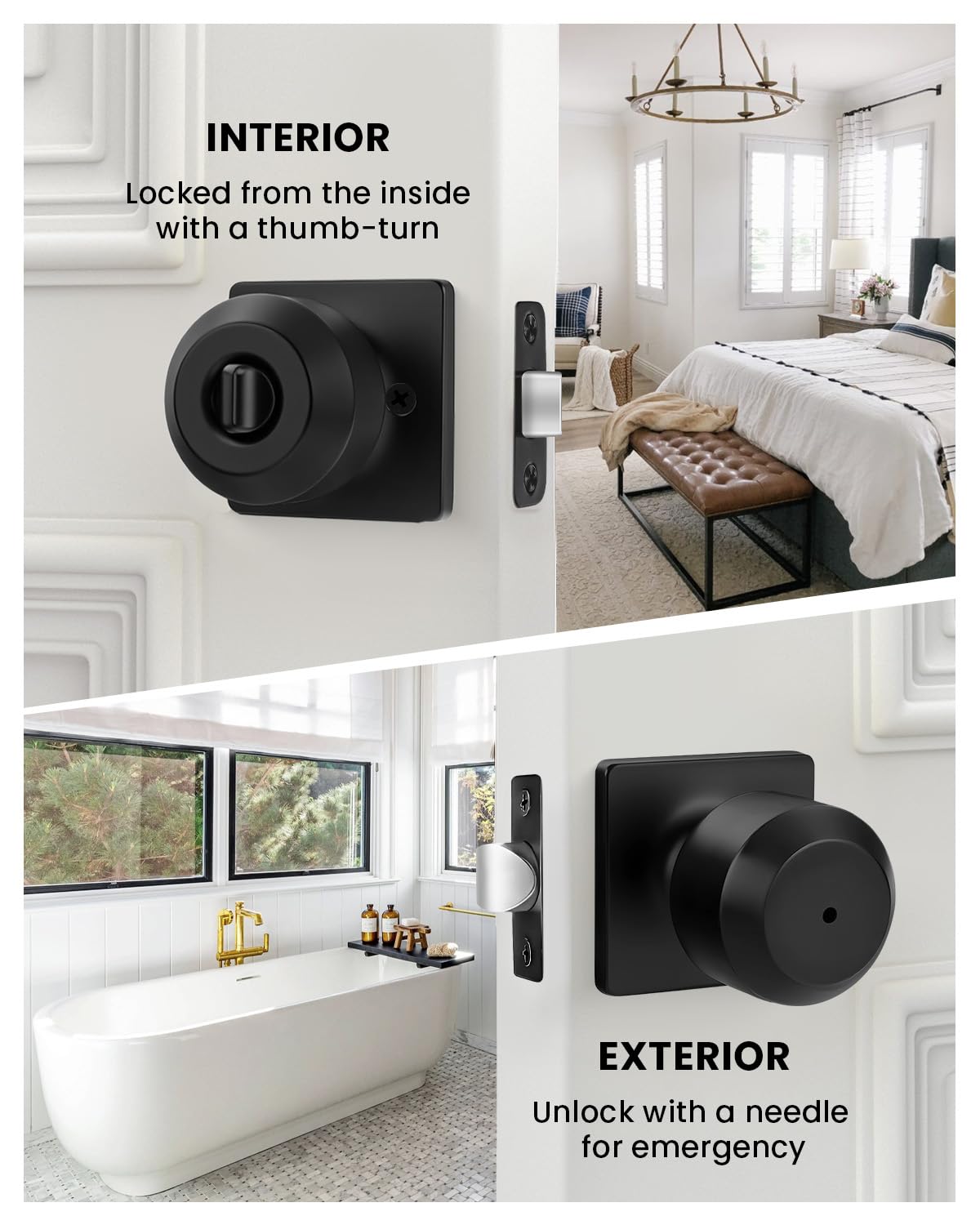 Haidms 6 Pack Black Door Knobs Interior, Privacy Interior Door Knob for Bedroom or Bathroom, Matte Black Door Knobs