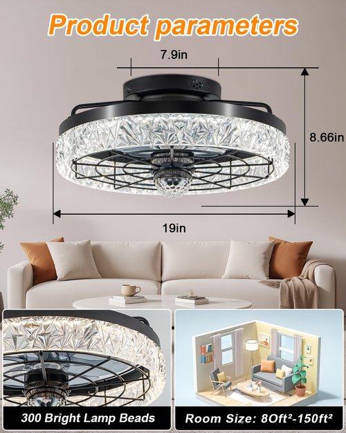 Disco Ceiling Fans with Lights,7 Color Disco Ball Modes, Flush Mount Low Profile Ceiling Fan with Light and Remote Control Dimmable 3 Color Reversible Motor 6 Speeds for Bedroom Living Room Party
