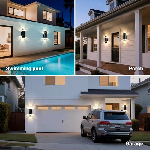 Tesjaso Modern Outdoor Wall Sconce 2-Pack, Up Down Lights Outdoor with Dusk to Dawn Sensor, Waterproof Exterior Light Fixture Wall Mount for House, Porch, Patio, Garage (E26 Bulbs Included)