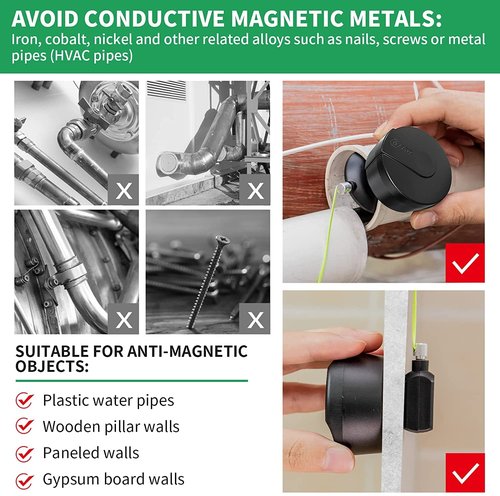 Zezzo Magnetic Wiremag Puller,Wire Puller Tool,Fish Tape Wire Pulling System,Wire Cable Wire Fishing Tools Coaxial Electrical Fish Tape Pull Push Kit Behind Indoor Home Office Outdoor Garden Walls