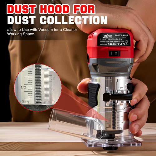 Router Tool 800W 13000-33000 RPM 6 Variable Speeds Wood Router for Woodworking Tools Compat Router Plunge Router Trim Router with 12pcs 1/4" Router Bits 31000r/Min 120V,Tool Box(US6)