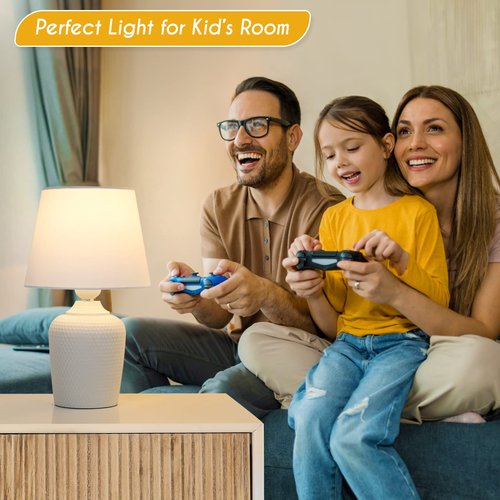 Sucolite Small 12'' Table Lamps Set of 2, Bedside Nightstand Lamps for Bedroom Kid’s Room, Cute Desk Lamps with Studded Texture Base for Reading Nursery Living Room Office, White
