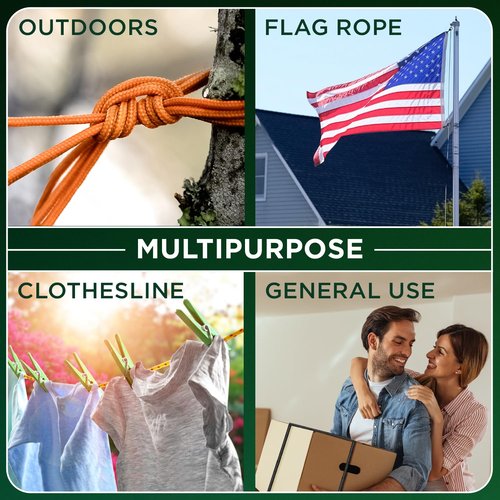 TECEUM 1000lb Rope – 1/4” & 3/8” – 90 FT | 150 FT – Strong All-Purpose Utility Rope – Camping, Crafting, Flag Pole, Indoor & Outdoor – Polypropylene Nylon Poly Lightweight Diamond Braided Cord – Black