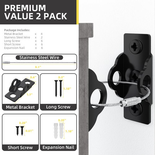 4our Kiddies 2 Pack Furniture Wall Anchors for Baby Proofing, Anti Tip Dresser Wall Safety Anchors Heavy Duty, Anchor Bookcase, Dresser, Cabinet To Wall, Earthquake Straps for Child Safety(Black)