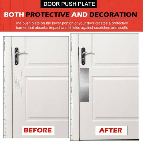 Otoolling 6 Pcs Door Scratch Protection Plate Door Metal Kick Plate 3" x 12" Self Adhesive Stainless Steel No Drill KickPlate for Interior, Exterior Doors, Sliver