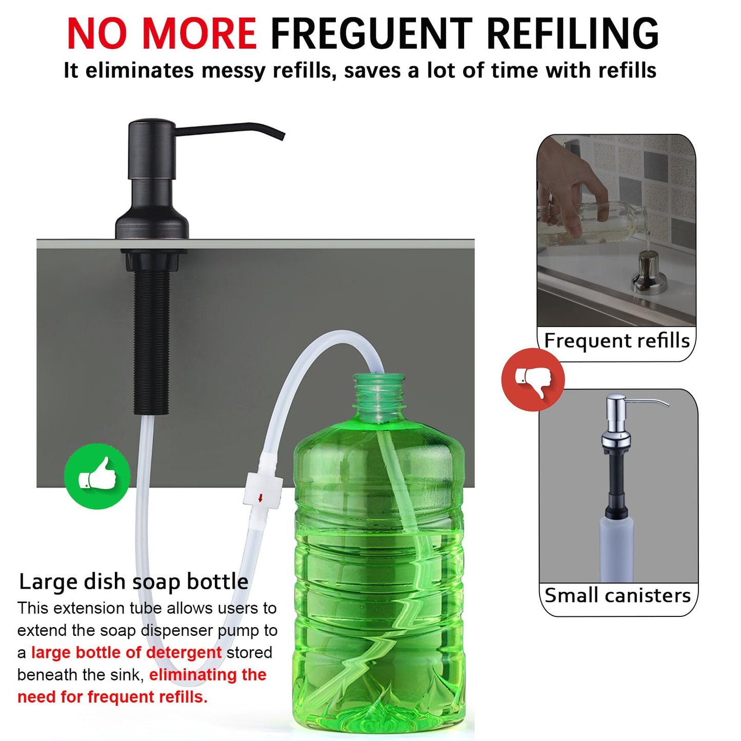 SonTiy Soap Dispenser Extension Tube Kit with Upgraded Check Value, 47" Under Counter Soap Dispenser Tube for Kitchen Sink, Fit Most Soap Containers, Powerful Suction, Easy to Install