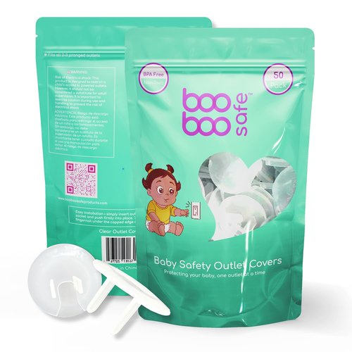 Boo Boo Safe Baby Proof Outlet Covers - 50 Pack Transparent Socket Covers for Outlets - Easy Install Outlet Plug Covers - Child Safety Clear Outlet Covers - Durable & Steady Outlet Covers