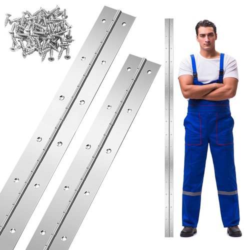 Gisafai 2 Pack Continuous Piano Hinges, Heavy Duty Stainless Steel Piano Hinge, Smooth Polished Folding Continuous Hinge, 0.04 Inch Leaf Thickness, 2 Inch Open Width for Cabinet Door (72 Inch)