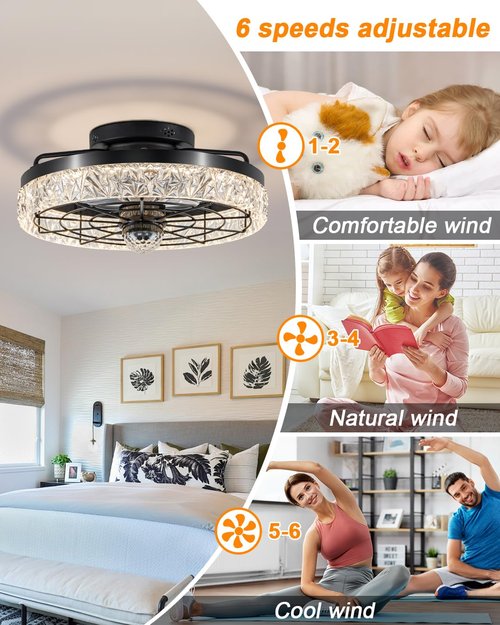 Disco Ceiling Fans with Lights,7 Color Disco Ball Modes, Flush Mount Low Profile Ceiling Fan with Light and Remote Control Dimmable 3 Color Reversible Motor 6 Speeds for Bedroom Living Room Party
