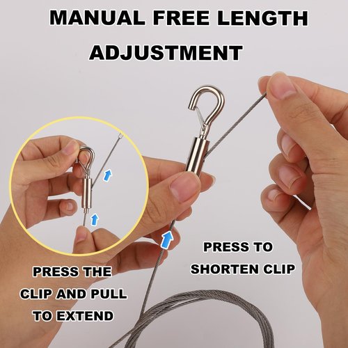Adjustable Picture Hanging Wire Kit, Supports up to 50lbs Include 4pcs Picture Hanging Wire Hanger Hardware & 8 D Rings & 16 Screws, for Art Pictures Mirrors Billboards Frame Canvas