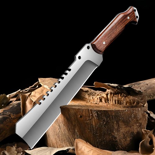 Heavy Duty Machete Knife with Sheath, 0.22’’ 5CR15MOV Stainless Steel Blade Spine & Wood Handle, Full Tang Survival Machete for Cutting Trees Heavy Duty, Gardening Machetes for Yard Work, Gift for Men