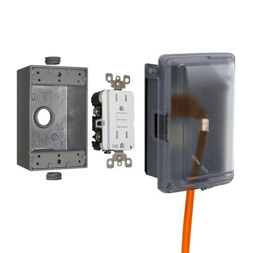 SIGMA ENGINEERED SOLUTIONS 16801 Non-Metallic Weatherproof Outdoor Electrical Outlet Kit w/ Extra Duty Cover, Box and 15 Amp GFCI Receptacle, IN-USE, Clear/Gray, 1 Gang, Lockable with Patented Hinge