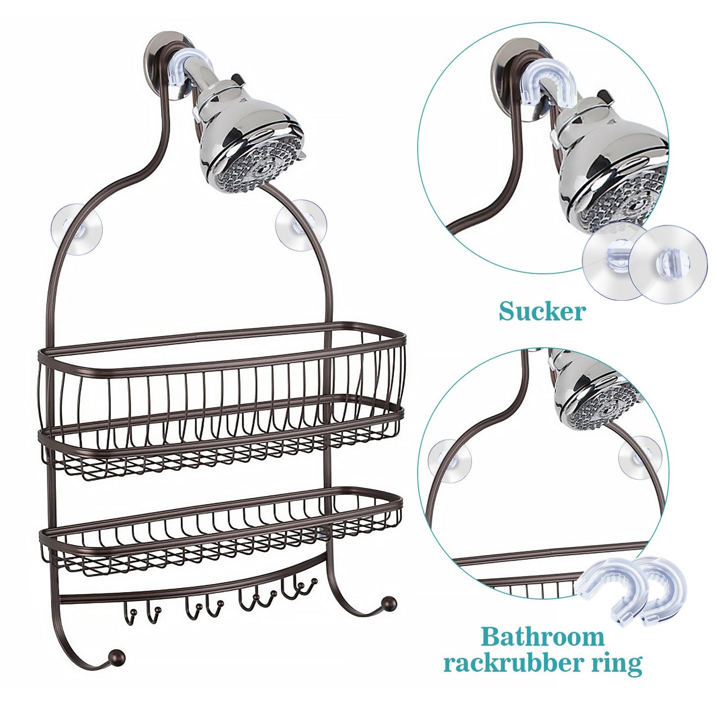 6 PCS Bathroom Shower Caddy Connectors, Shower rack not included, with 3 Pieces Rubber Rings Bathroom Decor Replacement Suction Cup Holders, Transparent Showers Suction Easy to Attach