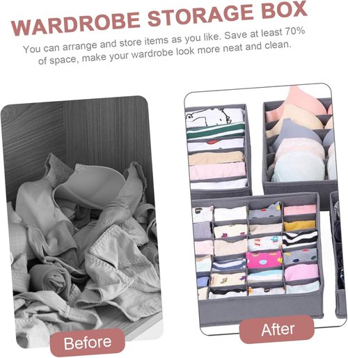 4 Piece Foldable Drawer Organizer Dark Gray Storage Box For Socks Bras Underwear For Closet Space Saving