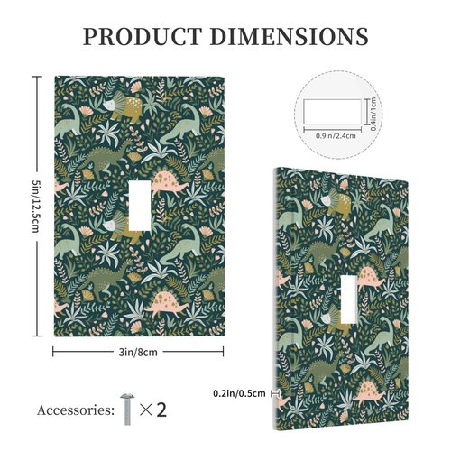 Cool Fairytales Dinosaurs Single Toggle Light Switch Plates Outlet Covers Decorative 1 Gang Receptacle Wall Plate Cute Funny Tropical Dino Jungle Cartoon Kids Boys Bedroom Decorate Light Switch Cover