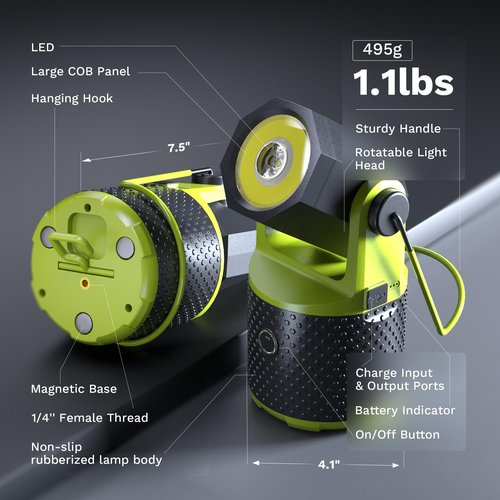 CLAKAP LED Camping Lantern, 3000Lumens Rechargeable 180°Rotatable Flashlight Lantern, Portable Camping Light with 4000mAh Phone Charger, IPX4 Waterproof Emergency Light for Power Outages Hurricane