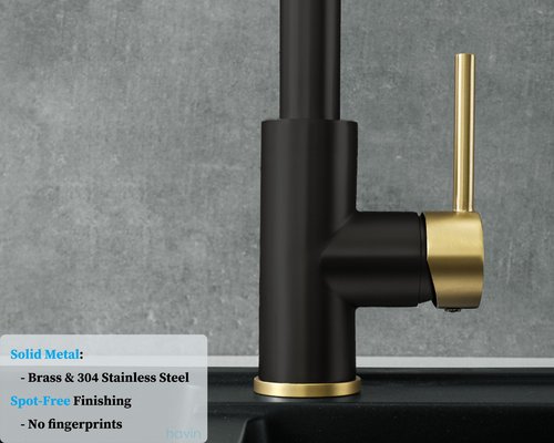Havin Gold and Black Pull Down Kitchen Faucet with ABS Sprayer,High Arc Stainless Steel Material,with cUPC Cartridge,Sink Faucet Without Deck Plate,Fit for One Hole Kitchen Sink and Laundry Sink