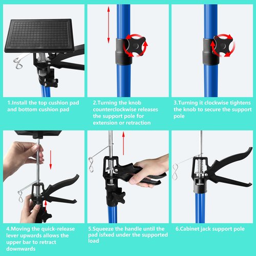 IvySync Cabinet Jack for Installing Cabinet，Adjustable 3rd Hand Support Pole Extend from 45 to 114 inches,Premium Steel Cabinet Lift Jack Support up to 154 lbs，2 Pack with Storage Bag (Dodger Blue)