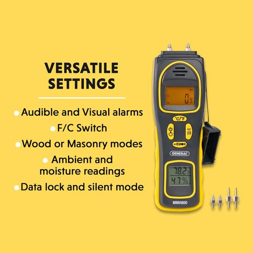 General Tools MMH800 Pin/Pinless Moisture Meter w/Temp and Humidity