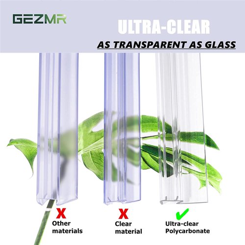 GEZMR 2-Pack Ultra Clear Shower Door Bottom Seal (3/8'' X 39'', Polycarbonate) Frameless Glass Shower Door Seal Strip Shower Door Sweep - Stop Shower Leaks and Create a Water Barrier