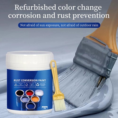 Rust Converter Paint,Rust Remover for Metal and Primer,Water-Based Anti-Rust Metallic Paint with Brush (Blue-300g)