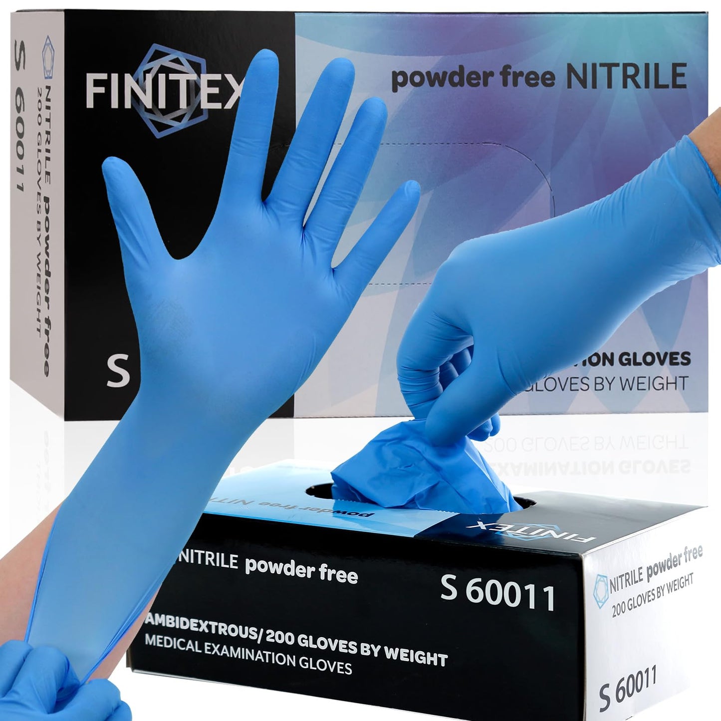 FINITEX Blue Disposable Nitrile Exam Gloves - 200 PCS/BOX 3.5mil Rubber Powder-Free Latex-Free Medical Examination Home Cleaning Food Gloves, MEDIUM