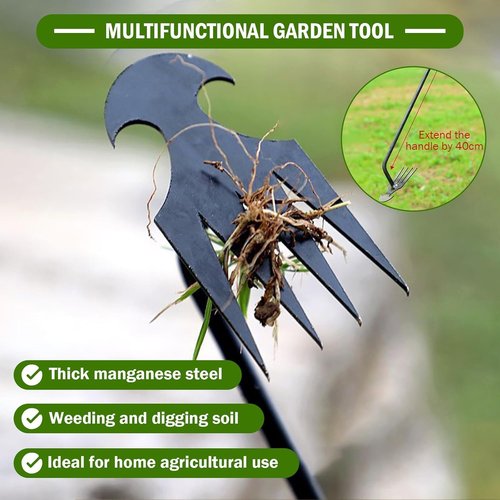 Gardenia Uprooting Tool, Gardinia Uprooting Tool, Gardenia Iron Weeding Rake, Manual Weed Puller Tool for Lawn and Garden, 4 Tooth Manganese Steel for Gardening Backyard Farm (Black-11.8 In)