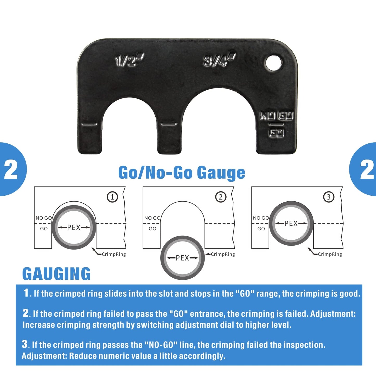 IWISS Combo Angle Head Pex Pipe Plumbing Crimping Tool for Copper Crimp Jaw Sets 1/2" & 3/4" with Go/No-Go Crimp Gauge