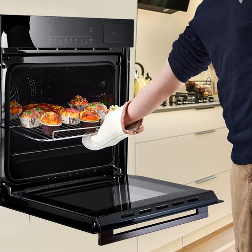 24" Single Wall Oven: Stainless Steel, Black, ETL Certified, 70L Built-In Electric, 3000W Power, 8 Cooking Functions & 108 Automatic Recipes, Led Touch Control