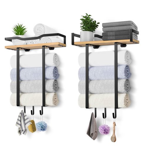 Towel Racks for Bathroom, Wall Mounted Towel Rack for Bathroom, Wall Towel Rack for Rolled Towels, Towel Storage for Small Bathroom Decor-Black