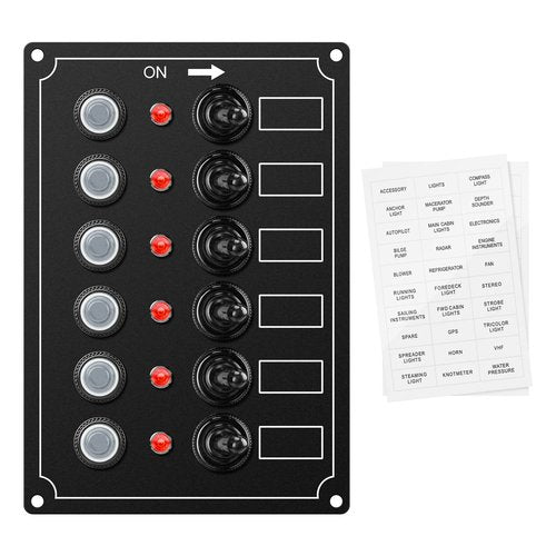 Marine Switch Panel, Haoguo 6 Gang Boat Electrical Panel with Breaker, IP67 Waterproof, Applicable to Boats Yachts Entertainment Boats