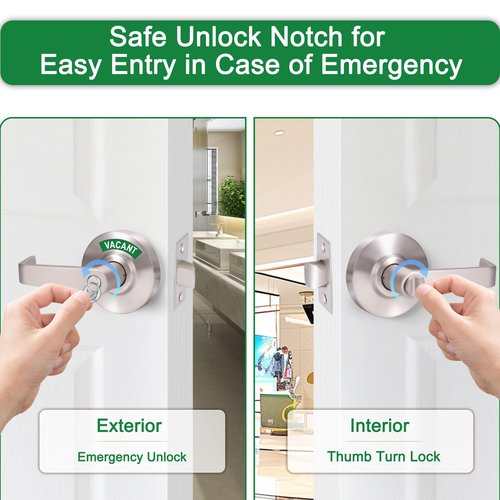 Euvovito Brushed Nickel Commercial Door Handle, ANSi Grade2, Vacant Occupied Bathroom Door Handle Lock, Commercial Privacy Lever Door Handles with Occupancy Indicator