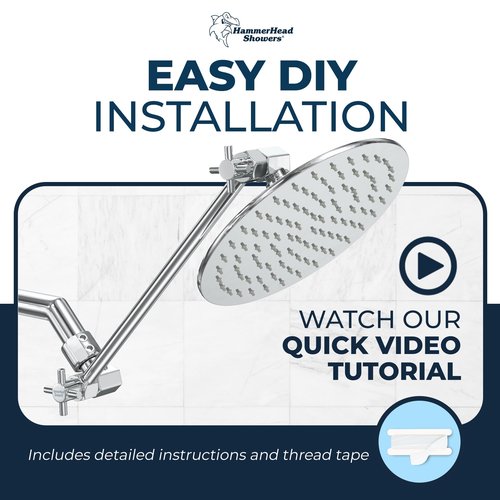 HammerHead Showers® ALL METAL 12-Inch Adjustable Shower Extension Arm – Raises Showerhead Height, Supports up to 10lbs – Chrome