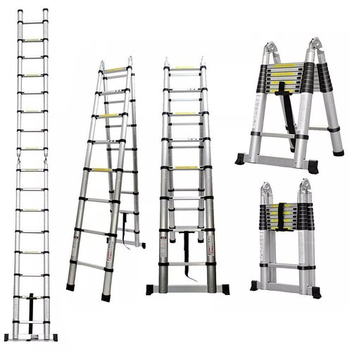16.5FT Aluminum Telescoping Extension Ladder 330lbs Capacity A-Frame 5m (2.5M+2.5M)