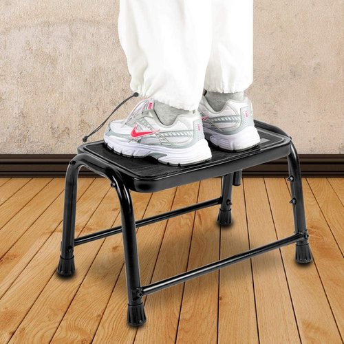 Leekpai Improved Heavy Duty Step Stool for Adults & Seniors - Metal Step Stool, 2 Support Rods Holds 350 lbs, StepStool for Bed 10.5" High,Black