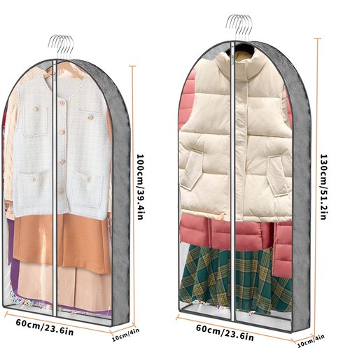 ZYKOYA 3 Pcs Garment Bags, 40" & 50" PEVA Moth-Proof Breathable Dust Cover, Hanging Clothes Covers with Bedroom, Suits, Padded Clothes, Shirts Prevent Dust