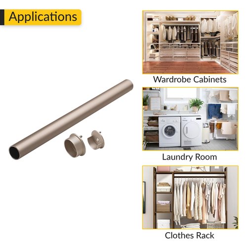 Brixwell QILA-002 Round Wardrobe Tube with Supports 35 3/4" Length Matt Nickel Finish