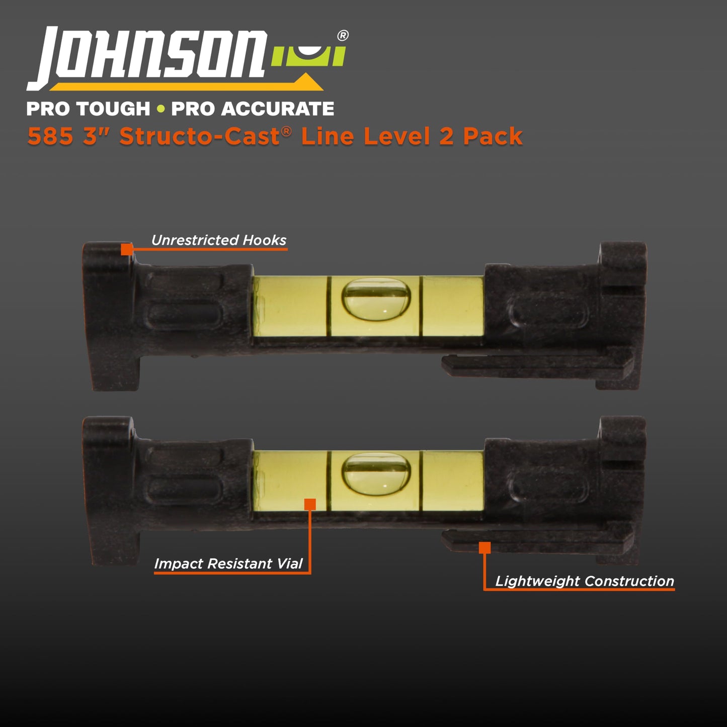 Johnson Level & Tool 585 Structo-Cast Line Level, 3", 2 Level