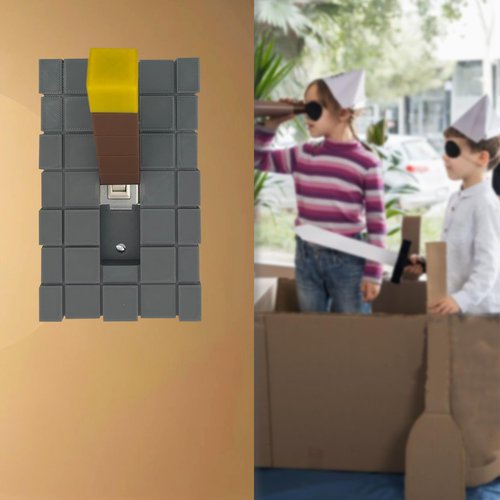 Game Room Light Switch Cover, 1 Toggles Blocks Light Switch Cover, My World Room Decor, 1 Gangs Standard Size for Fans Kids Bedroom Decoration, Yellow stick level