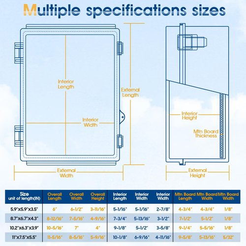 XINYIELE Waterproof Outdoor Project ABS Plastic Junction Box IP67 Weatherproof Dustproof Enclosure with Hinged Cover, Mounting Plate,Wall Brackets for Power Project (5.9"X5.9"X3.5")