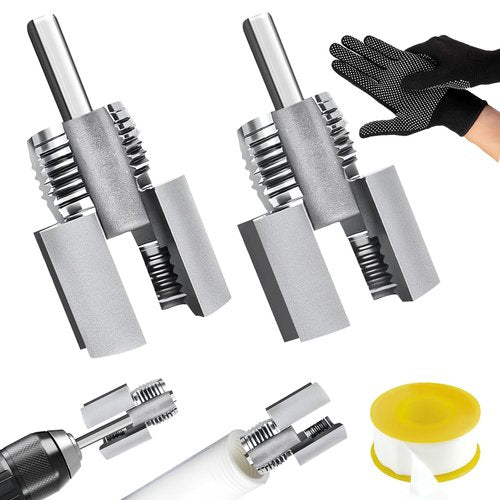 2pcs Integrated Internal & External Pipe Threading Tool, Dual-Function Pipe Thread Cutting Tool,Electric Drill Compatible PVC Pipe Thread Cutting Tool for Water Pipes,1/2'' 3/4'' Dies+1 gloves