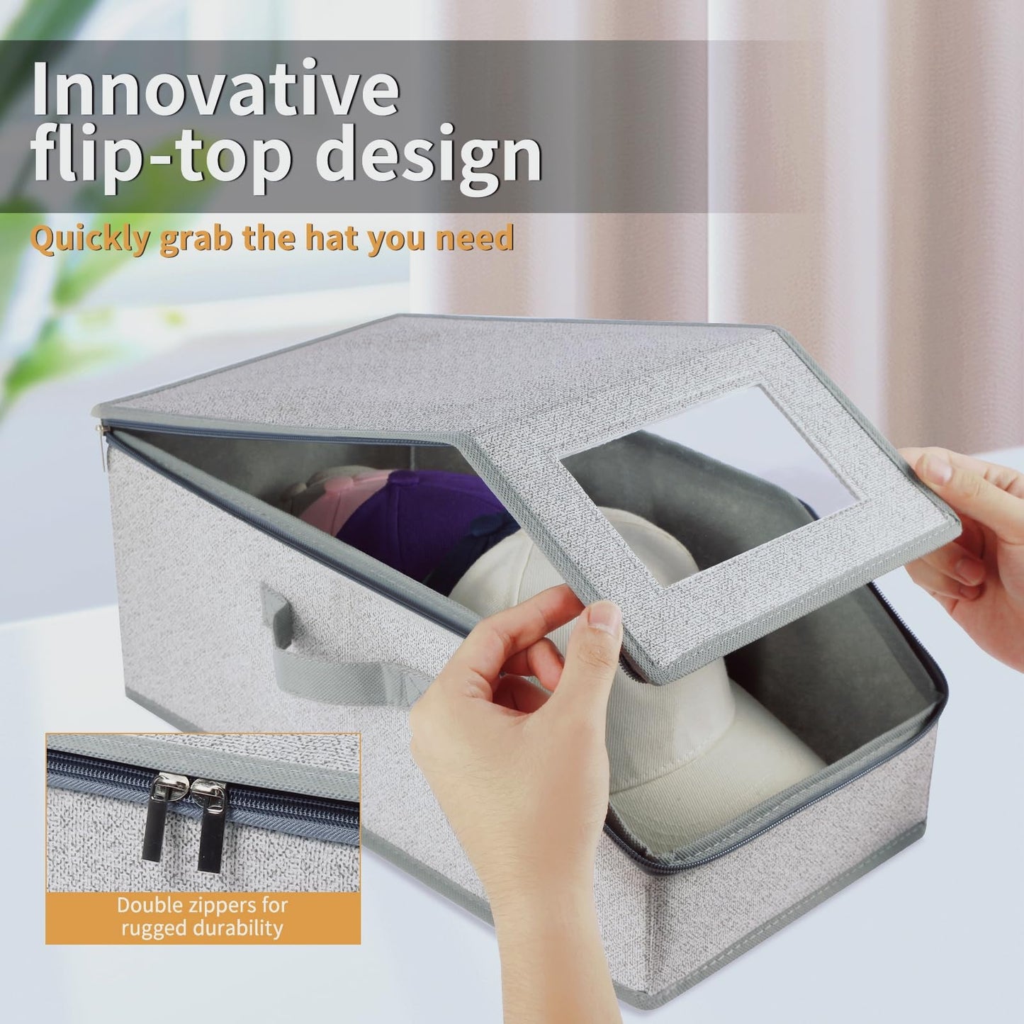 LUMESIX 2 PCS Hat Organizer for Baseball Caps Stackable HatBox Hat Rack Hold Up to 24 Caps Hat Storage for Closet with Clear Window Space-Saving Fabric Hat Holder